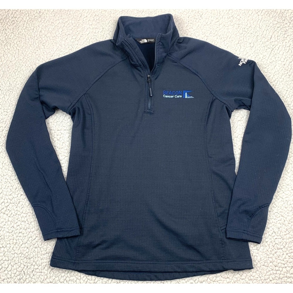 The North Face Womens M Blue Fleece 1/4 Zip Pullover Beacon Cancer Care Logo